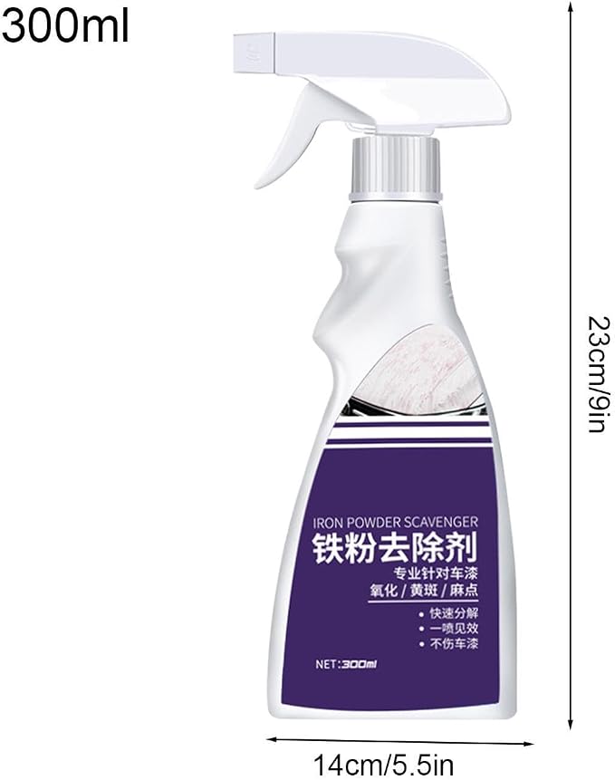 Iron Remover Car Detailing - 300ml Fast Acting Universal Gentle, Tire Powder Decontaminator with Color Changing Indicator, Industrial Fallout Cleanser, Brake Dust Wheel Cleaner for Exhaust Pipes