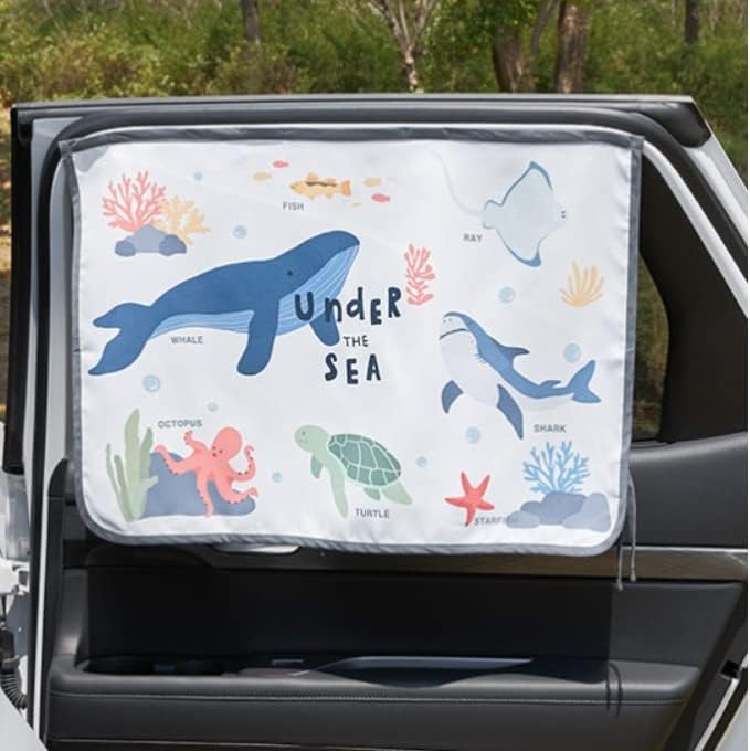Magnetic Car Sun Shade Curtain for Side Window – Sun Blocker and UV Protector for Baby, Kids, and Pets – Universal Fit with Built-in Magnets for Steel-Framed Door (Sea Friends)