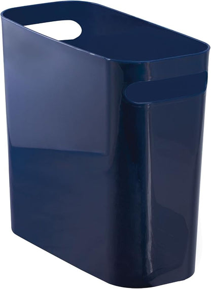mDesign Plastic Small Trash Can, 1.5 Gallon/5.7-Liter Wastebasket, Narrow Garbage Bin with Handles for Bathroom, Laundry, Home Office - Holds Waste, Recycling, 10" High, Aura Collection, Navy Blue