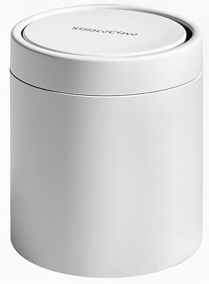 Mini Desk Trash Can with Lid for Desk,0.4 Gallon Brushed Stainless Steel Countertop Trash Can with Lid for Desktop Car Office Kitchen, Swing Top Trash Bin with a Roll of Trash Bag（White）