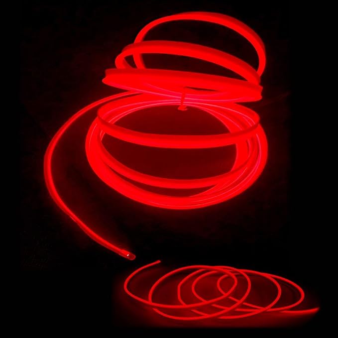 MaxLax Red EL Wire Car Interior LED Kit - 16.4ft Flexible neon-Style Wire with 12V Fused Power Supply. Features 6mm Reinforced Edge for Easy auto Installation
