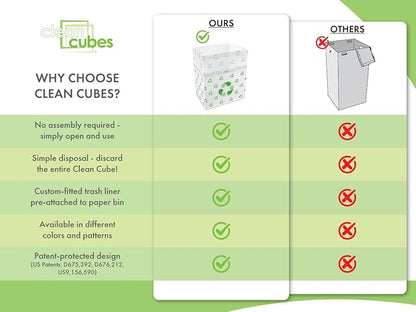 Clean Cubes 13 Gallon Disposable Pop-Up Trash Cans (6-Pack) with Fitted Bags – Foldable Garbage & Recycling Bins for Parties, Events & Kitchen (Recycle, 17" H x 13.5" W x 10" D)