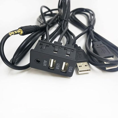 Car Dash Flush Mount AUX USB Port 1.5M Panel Dual USB Extension Cable Adapter