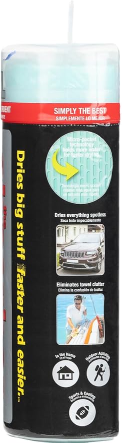 CleanTools the Absorber XL 18" x 29" - Synthetic Premium Drying Chamois Cloth for Cars and Trucks - Super Absorbent, Scratch-Free and Washable (Aqua)