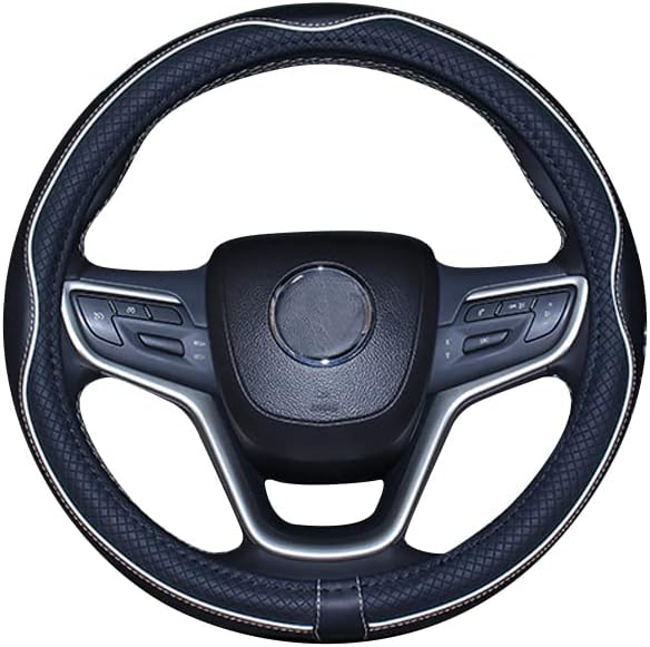 Mayco Bell Small Size Steering Wheel Cover Anti-Slip,Safety,Soft,Breathable,Durable,Full Surround,Comfortable Grip Microfiber Leather (14-14.25 inch, Black White)