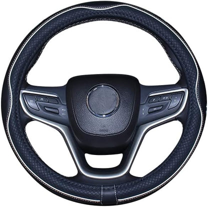 Mayco Bell Small Size Steering Wheel Cover Anti-Slip,Safety,Soft,Breathable,Durable,Full Surround,Comfortable Grip Microfiber Leather (14-14.25 inch, Black White)