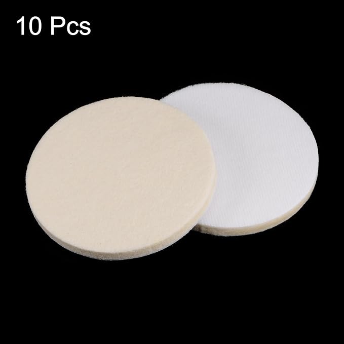 HARFINGTON 10pcs Wool Felt Polishing Pads, 4 inch Buffing Wheel Polish Pad Flocking Hook & Loop Back for Car Glass Plastic Metal Stone