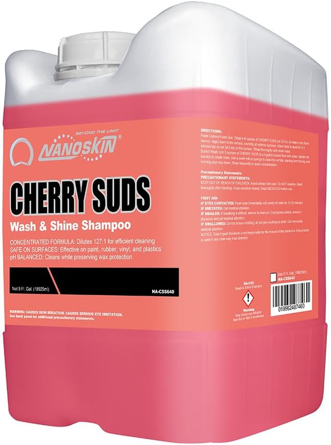 Nanoskin CHERRY SUDS Foaming Car Wash Concentrated Shampoo 5 Gallons for Foam Cannons, Foam Guns, Bucket Washes | Pressure Washer Safe, Cherry-Scented Soap | Ideal for Cars, Trucks, Motorcycles, RVs