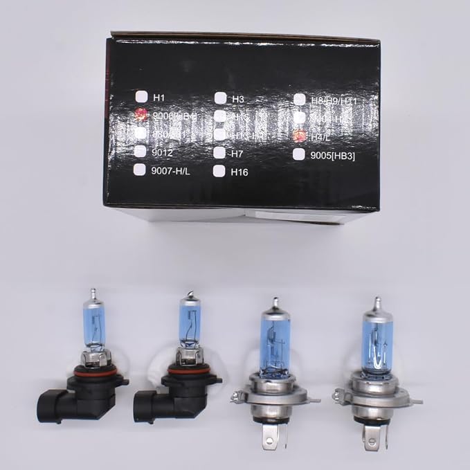Upgraded Halogen Headlight Bulbs Compatible for Toyota Sequoia 2001 2002 2003 2004 2005 2006 2007, 9003/H4 High Low Beam + 9006 Fog Light, 6000K White, 300% Brightness, Plug n Play, Pack of 4