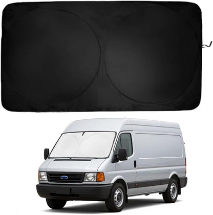 Windshield Sun Shade | Compatible for Ford Econoline 1992-2026 | Certified 99.87% UVB & 99.02% UVA Car Sun Shade. Award Winning Sunshade - Patented Technology | Car Shades by Kinder Fluff