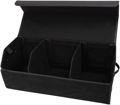 Car Organizers for Trunk for Suv Sedan, Leather Storage Box,Extra Large,Magnetic Lid,Collapsible and Adjustable, Collapsible Suede velvet， Black