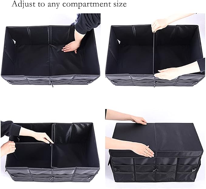 Tianle Car Trunk Organizer - Collapsible Trunk Organizer & Lid Foldable Cover Aluminium Alloy Handle Reflective Strip for Auto, SUV, Truck, Minivan (L Black)