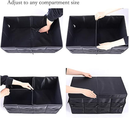 Tianle Car Trunk Organizer - Collapsible Trunk Organizer & Lid Foldable Cover Aluminium Alloy Handle Reflective Strip for Auto, SUV, Truck, Minivan (L Black)