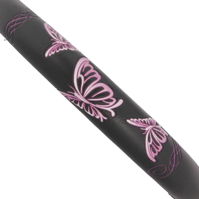 BDK Design Comfort Grip Steering Wheel Cover for Car SUV Van and Truck, 15 inch Standard Size, Pink Butterflies