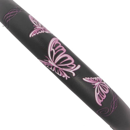 BDK Design Comfort Grip Steering Wheel Cover for Car SUV Van and Truck, 15 inch Standard Size, Pink Butterflies