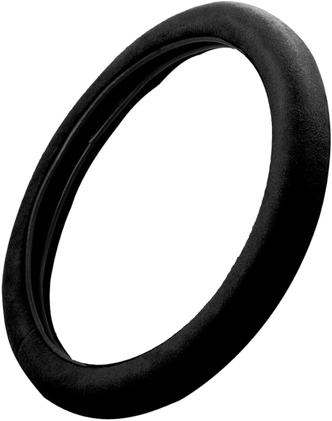 BDK Ergonomic Leather Grip Steering Wheel Cover - Soft Plush Memory Foam Grip for Standard Size Wheels 14.5-15 inch Black