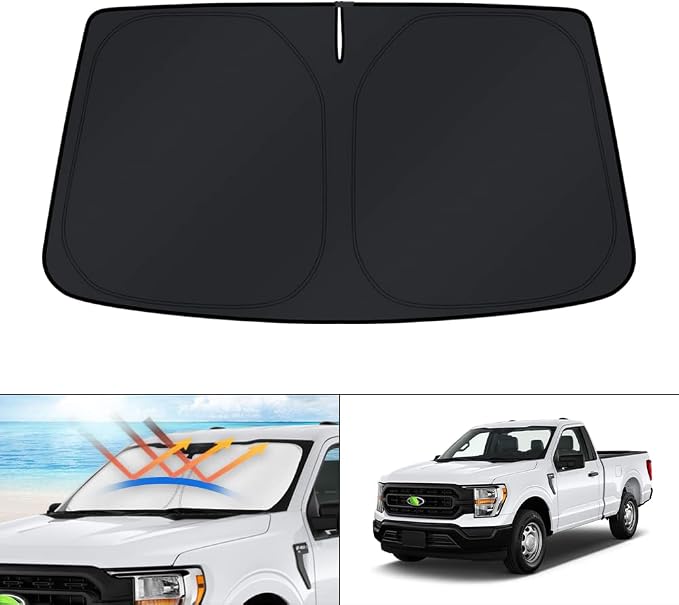 KUST Windshield Sun Shade for 2015-2025 2026 Ford F150 F250 F350 Accessories Super Crew Cab, Super Cab, Regular Cab Window Sunshade Sun Visor Protector Foldable Blocks UV Rays Keep Your Car Cooler