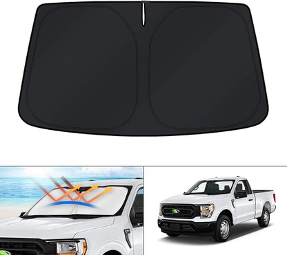 KUST Windshield Sun Shade for 2015-2025 2026 Ford F150 F250 F350 Accessories Super Crew Cab, Super Cab, Regular Cab Window Sunshade Sun Visor Protector Foldable Blocks UV Rays Keep Your Car Cooler