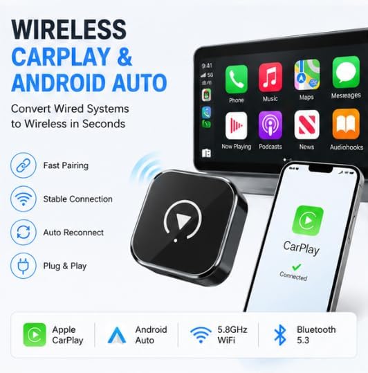 Wireless Carplay Adapter for Nissan Murano 2018-2019 SUV- Fast Auto-Connect with Premium Metal and Acrylic Glass Design