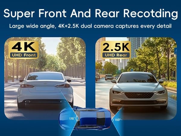 Mirror Dual Dash Camera,4K and 2.5K Dash Cam with Voice Control Rear View Mirror Camera and WiFi,GPS Dashcam for Cars with WDR Night Vision, G-Sensor, 24 Parking Monitor ABS (Include 64GB Card)
