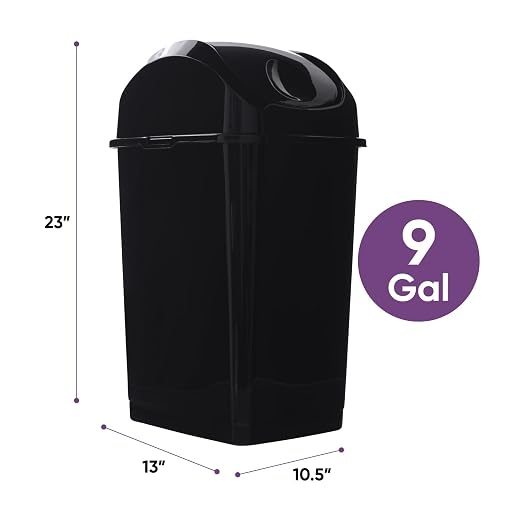 Superio Kitchen Trash Can with Swing Top Lid 9 Gallon Slim Waste Bin 37 Qt Sturdy Plastic Garbage Can Medium Recycling Bin for Office, Bathroom, Under Counter, Dorm, Bedroom (Black-2 Pack)