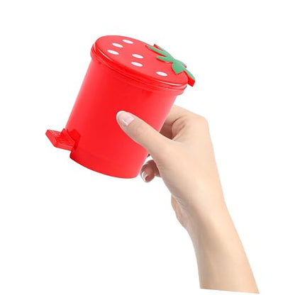 Toddmomy 1PCS Mini Desktop Trash Can with Swing Lid,Cute Strawberry Rubbish Bin Tiny Trash Can Countertop Garbage Can for Desk Car Office Kitchen,Red