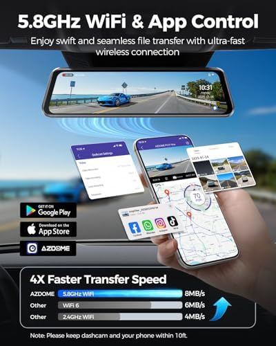 AZDOME PG17 Max Mirror Dash Cam with 3-Lead Type-C USB Hardwire Kit (JYX05)