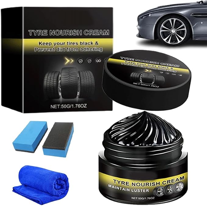 2026 New Tyre Nourish Cream, Tire Nourish Wax Cream for Cars, Tire Wax – Restores Black Gloss, Powerful Wheel Cleaning Refurbish Wax, Tyre Nourish Cream Maintain Luster, for Car Tires (1PCS)