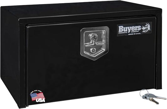 Buyers Products 1703300 Black Steel Underbody Truck Tool Box – 14 x 16 x 24 Inch - Truck Bed & Underbelly RV Storage Box, Locking T-Latch, Weather-Resistant, Heavy-Duty Flatbed Job Box, Made in USA