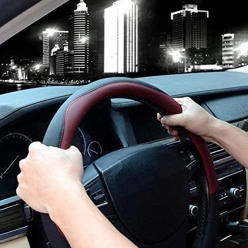 Valleycomfy Microfiber Leather Steering Wheel Cover Large-Size for F150 F250 F350 Ram 4Runner Tacoma Tundra Range Rover Model S X with 15 1/2 inches-16 inches Outer Diameter (Wine Red)