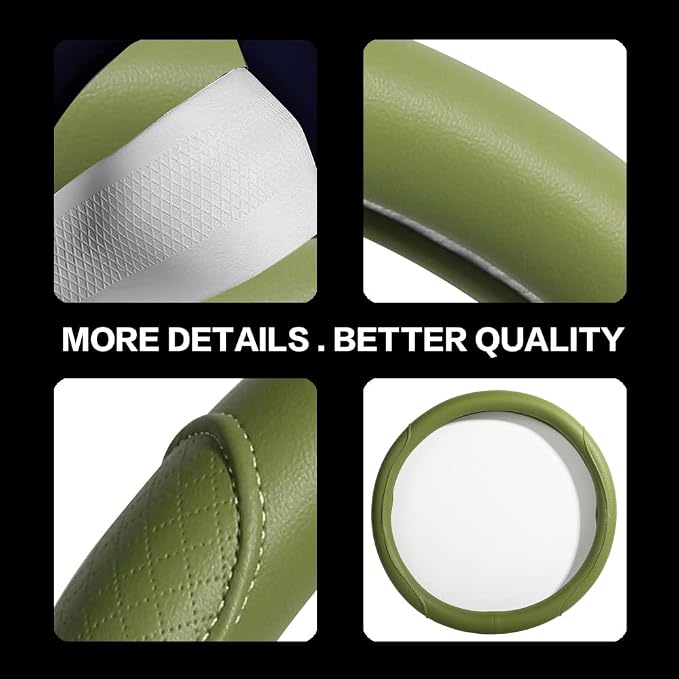Steering Wheel Cover - Microfiber Leather with Classic Embossing, Anti-Slip Breathable Fit 15 Inch Wheel Protector (Green)