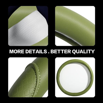 Steering Wheel Cover - Microfiber Leather with Classic Embossing, Anti-Slip Breathable Fit 15 Inch Wheel Protector (Green)