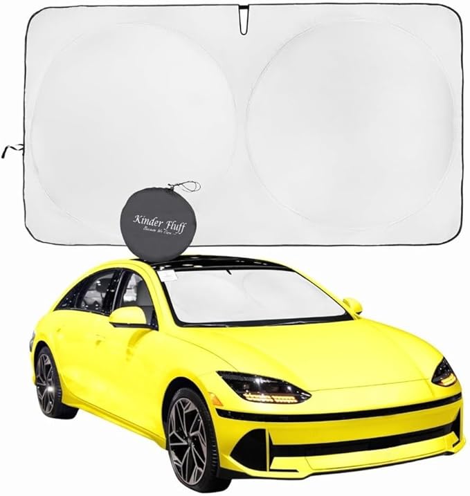 Windshield Sun Shade - Certified 99.87% UVB & 99.02% UVA Protection Car Sun Shade. Award Winning Sunshade for Car Windshield with Patented Technology. Size M Car Window Shades by Kinder Fluff