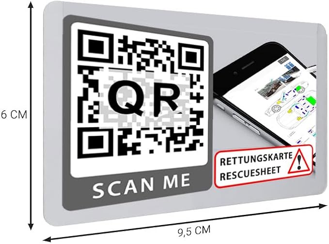 Generic Digital Rescue Card with QR Code Self Adhesive Windshield B Pillar Fuel Cap Black Small for Peugeot 3008 SUV (>2020-2024) Multilingual Emergency Rescue