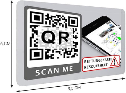 Generic Digital Rescue Card with QR Code, Windscreen / B-Pillar / Fuel Cap Self-Adhesive 100 x 60 x 2 mm for Peugeot e5008 SUV BEV FWD (>2024), Vehicle Safety