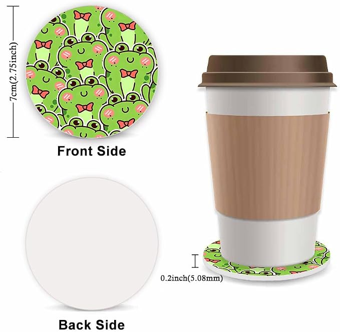 Cute Green Frog Steering Wheel Cover for Women,Universal Auto Steering Wheel 14-15 Inch Car Interior Accessories with 2PCS Car Coasters,Suitable for Men and Women