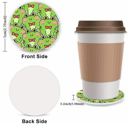 Cute Green Frog Steering Wheel Cover for Women,Universal Auto Steering Wheel 14-15 Inch Car Interior Accessories with 2PCS Car Coasters,Suitable for Men and Women