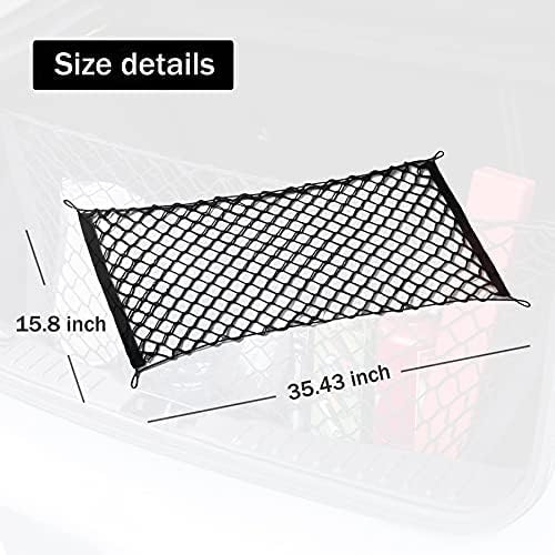 Amiss 2 Packs Cargo Net Stretchable, Adjustable Elastic Trunk Storage Net with Hook for SUVs, Cars and Trucks (35.4x15.8 Inch)