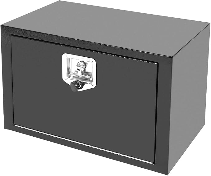 24"X14"X16" Underbody Steel Utility Truck Tool Box Chest With Lock and Keys，Heavy Duty Trailer Toolbox for Pick Up Truck RV Trailer, Black Storage Organizer Box