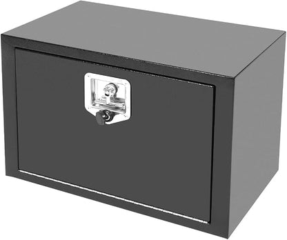 24"X14"X16" Underbody Steel Utility Truck Tool Box Chest With Lock and Keys，Heavy Duty Trailer Toolbox for Pick Up Truck RV Trailer, Black Storage Organizer Box