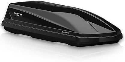 Perflex Exclusive Rooftop Cargo Box Carrier Large 17.7 Cubic Feet Car Top Mount Travel Luggage Storage, Dual Side Opening, 130 Lbs Weight Capacity, Extra Keys, Straps (Black)
