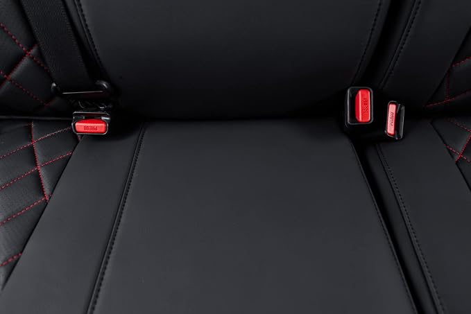 coverdream Custom Front Seat Covers Compatible with Select Toyota Tacoma Double Cab 2016 2017 2018 2019 2020 2021 2022 2023 Models - Leatherette (Red/Black,Full Set)