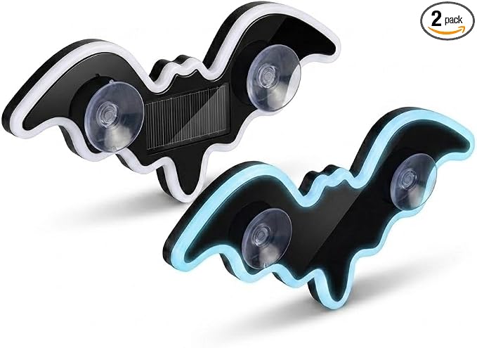 Solar Powered Bat LED Car Light, Wireless RGB Visor Atmosphere Lamp | 100% solar powered bat-shaped LED car lamp. Wireless RGB ambient light with dual smart motion light sensors & suction cup.