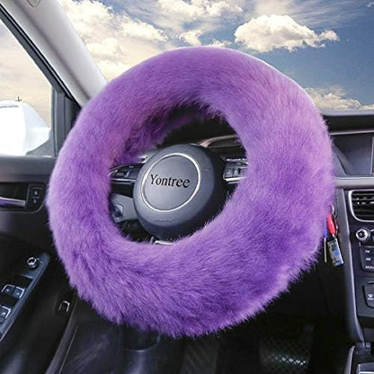 Yontree Fashion Fluffy Steering Wheel Covers for Women/Girls/Ladies Australia Pure Wool 15 Inch1 Set 3 Pcs (Purple)