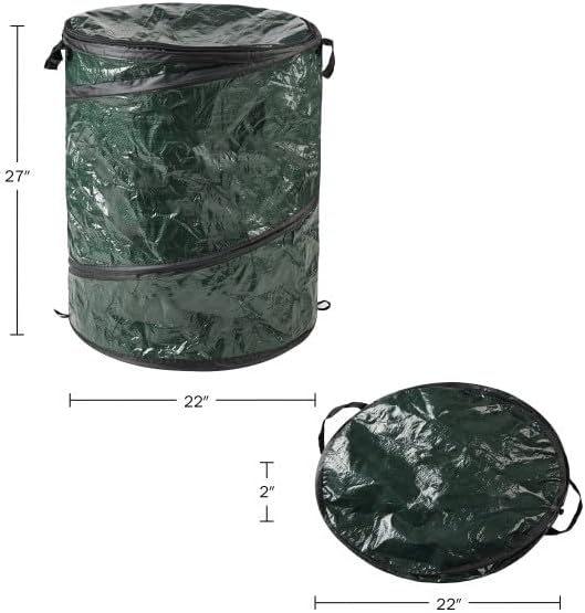 Collapsible Trash Can - Pop Up 44-Gallon Outdoor Portable Garbage Bag Holder with Zippered Lid - Recycle Bin for Camping or Parties by Wakeman (Green)