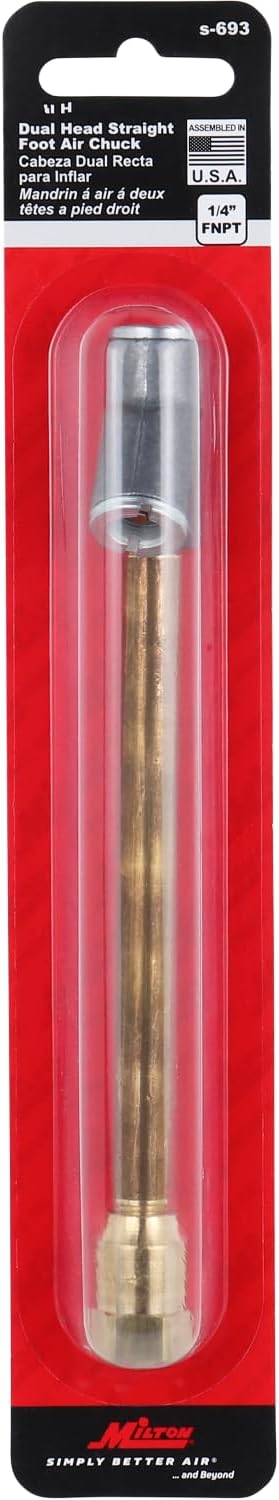 Straight Foot Dual Head Air Chuck Tire Pressue Guage, 1/4" FNPT, 150 PSI, Truck, Tractor Trailer, Semi Truck, Dually, RV & Car, S-693 (Single Pack)