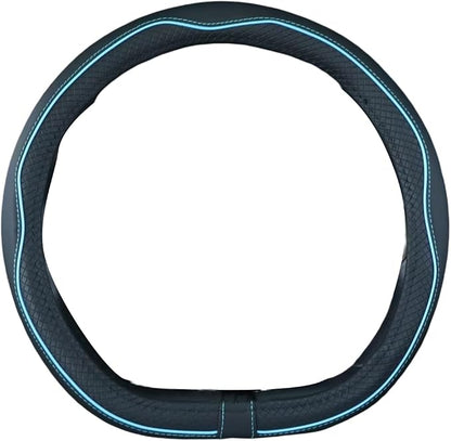 Mayco Bell Flat Bottom Steering Wheel Cover Anti-Slip,Safety,Soft,Breathable,Durable,Full Surround,Comfortable Grip Microfiber Leather (D-Shape, Black Blue)