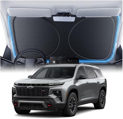 Windshield Sun Shade for Chevrolet Traverse/Blazer 2000-2026, Custom Fit Sunshade, 100% UV Block & Heat Insulation, Foldable Car Sunshade with Storage Bag, Protect Interior Accessories