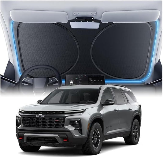 Windshield Sun Shade for Chevrolet Traverse/Blazer 2000-2026, Custom Fit Sunshade, 100% UV Block & Heat Insulation, Foldable Car Sunshade with Storage Bag, Protect Interior Accessories