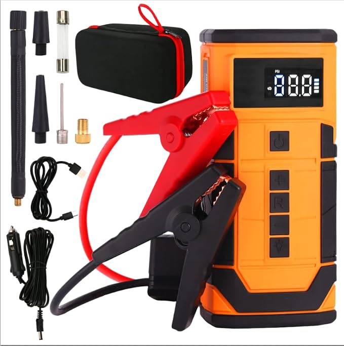 Car Jump Starter with Air Compressor, 3000A Car Battery Jumper Starter Portable (9.0 Gas/6.5L Diesel) with 150PSl Digital Tire Inflator Portable Car Jump Box with Jumper Cables, Charger, LED Light